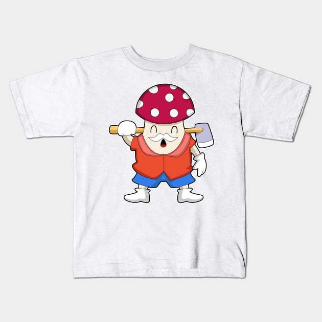 Mushroom as Farmer with Axe Kids T-Shirt by Markus Schnabel